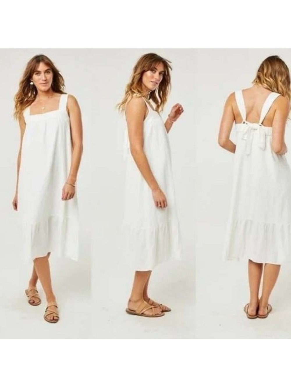 Carve Designs White Organic Cotton Midi Dress Ruffle Hem